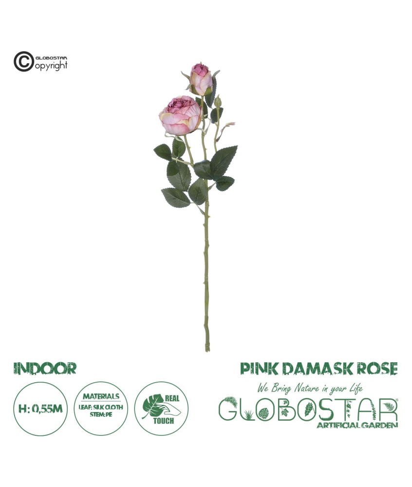 GloboStar® Artificial Garden PINK DAMASK CLIMBING ROSE BRANCH 21199 Τεχνητό Διακοσμητικό Κλαδί Τριαντάφυλλο Σαμπανιζέ Y55cm